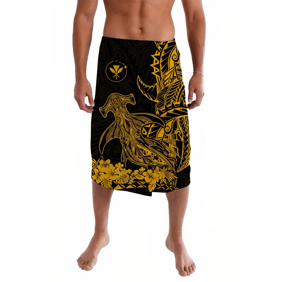 Hawaii Polynesian Lavalava Wild Hammerhead Sharks Gold LT13 Gold - Polynesian Pride