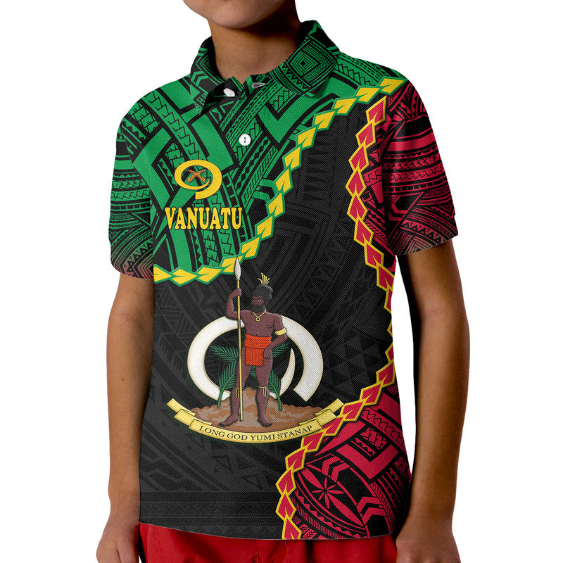 Vanuatu Polo Shirt Basic Coat Of Arms LT9 Kid Black - Polynesian Pride