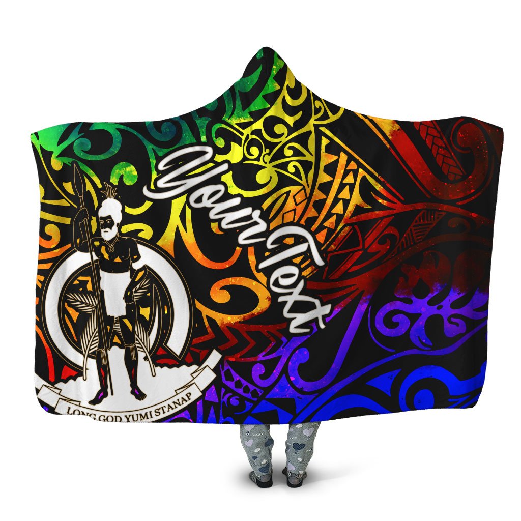 Vanuatu Custom Personalised Hooded Blanket - Rainbow Polynesian Pattern Hooded Blanket Rainbow - Polynesian Pride