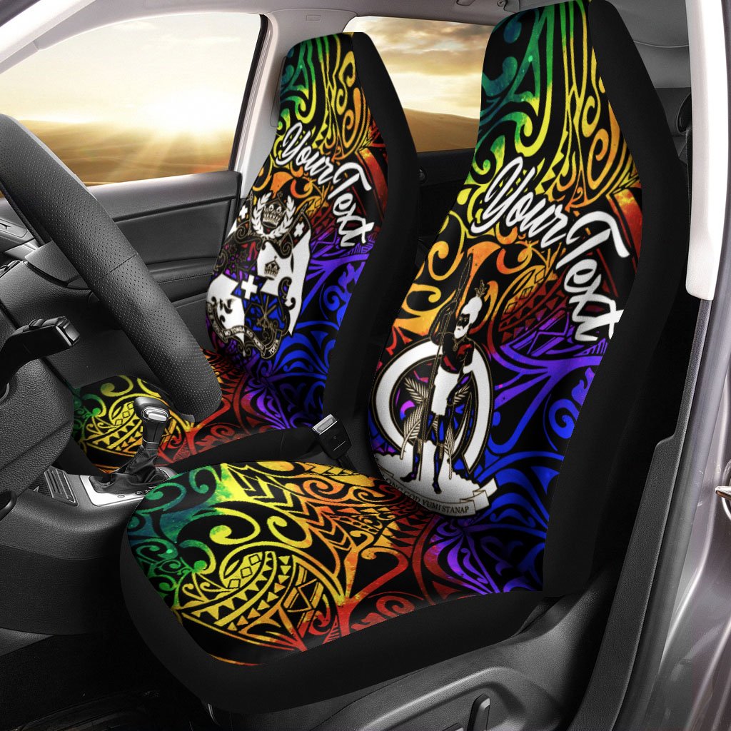 Vanuatu Custom Personalised Car Seat Covers - Rainbow Polynesian Pattern Universal Fit Rainbow - Polynesian Pride