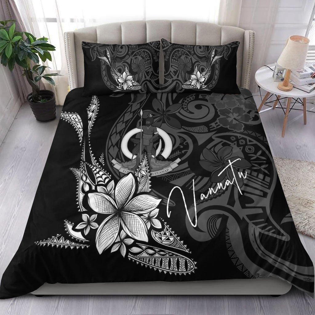 Vanuatu Bedding Set - Fish With Plumeria Flowers Style Black - Polynesian Pride