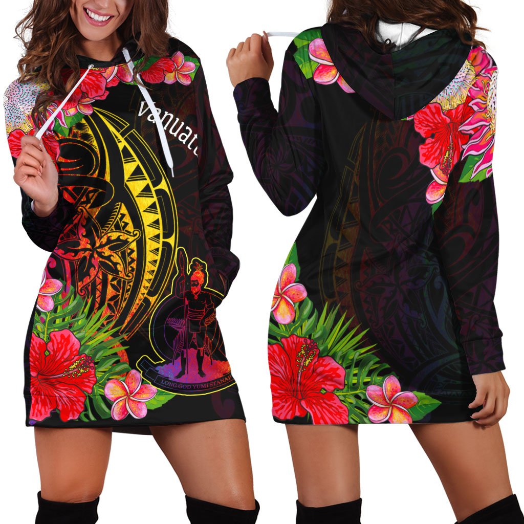 Vanuatu Hoodie Dress - Tropical Hippie Style Black - Polynesian Pride