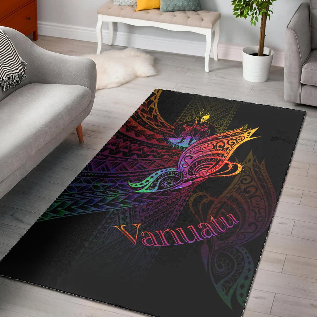 Vanuatu Area Rug - Butterfly Polynesian Style Black - Polynesian Pride