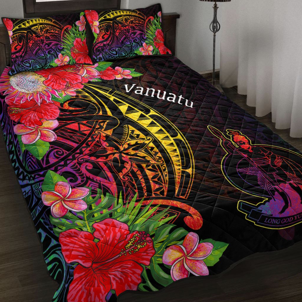 Vanuatu Quilt Bed Set - Tropical Hippie Style Black - Polynesian Pride