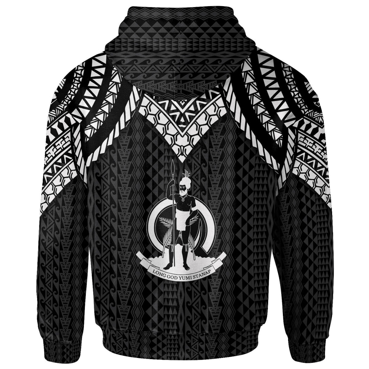 Vanuatu Custom Zip up Hoodie Polynesian Armor Style Black - Polynesian Pride