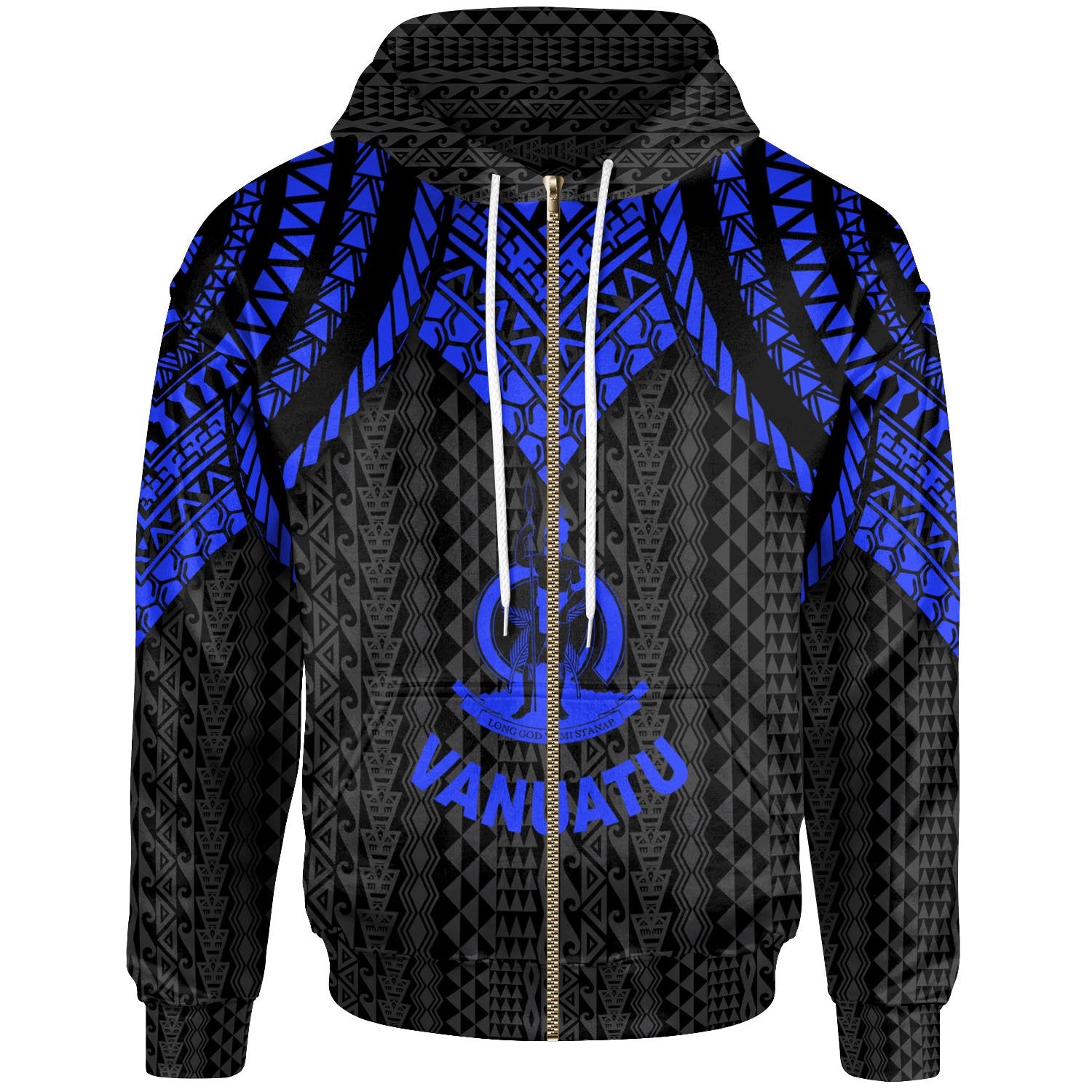 Vanuatu Zip up Hoodie Polynesian Armor Style Blue Unisex Blue - Polynesian Pride