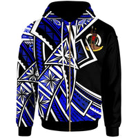 Vanuatu Zip up Hoodie Tribal Flower Special Pattern Blue Color Unisex Blue - Polynesian Pride