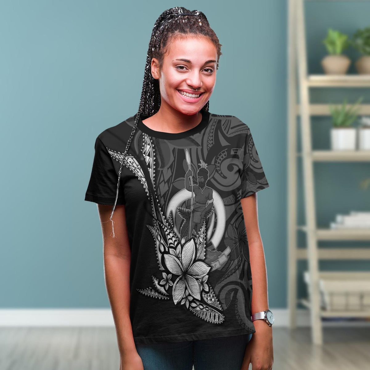 Vanuatu T Shirt Fish With Plumeria Flowers Style - Polynesian Pride
