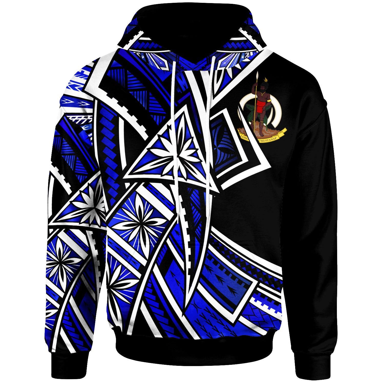 Vanuatu Hoodie Tribal Flower Special Pattern Blue Color Unisex Blue - Polynesian Pride