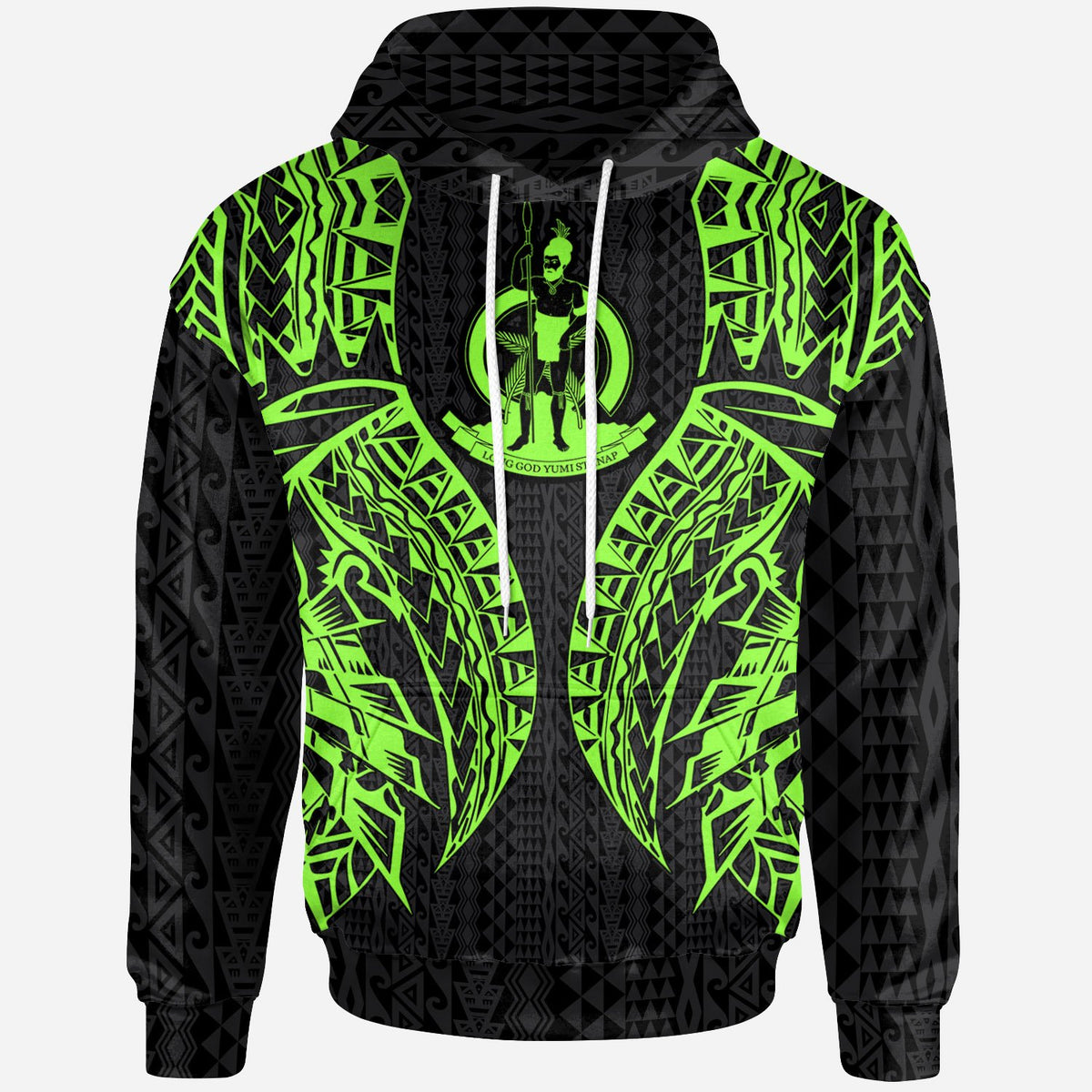 Vanuatu Hoodie Polynesian Lion Head Green Style Unisex Green - Polynesian Pride