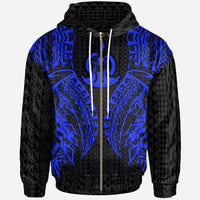 Vanuatu Zip up Hoodie Polynesian Lion Head Blue Style Unisex Blue - Polynesian Pride