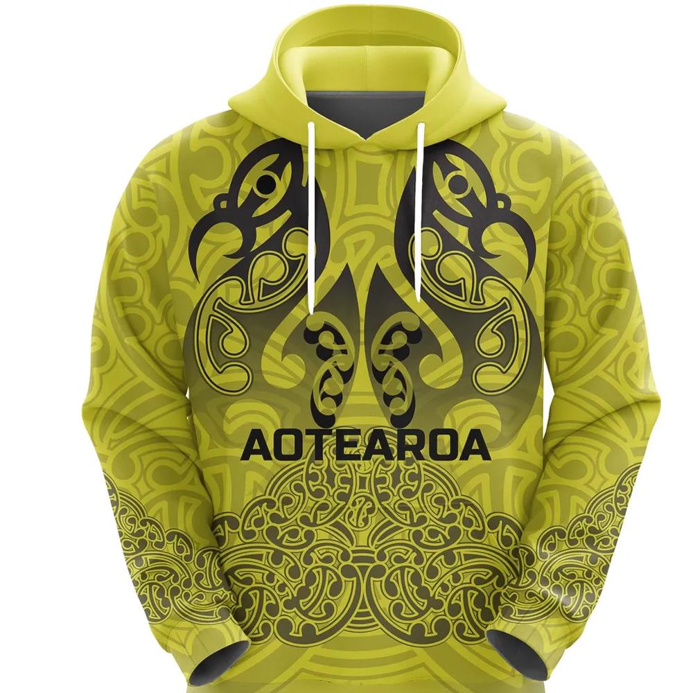 Aotearoa Maori Rugby Hoodie New Zealand Mount Taranaki Manaia Unisex Yellow - Polynesian Pride