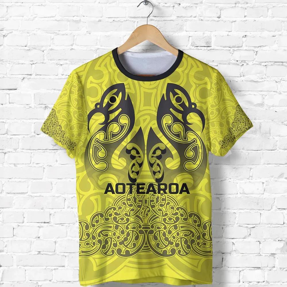 Aotearoa Maori Rugby T Shirt New Zealand Mount Taranaki Manaia Unisex Yellow - Polynesian Pride