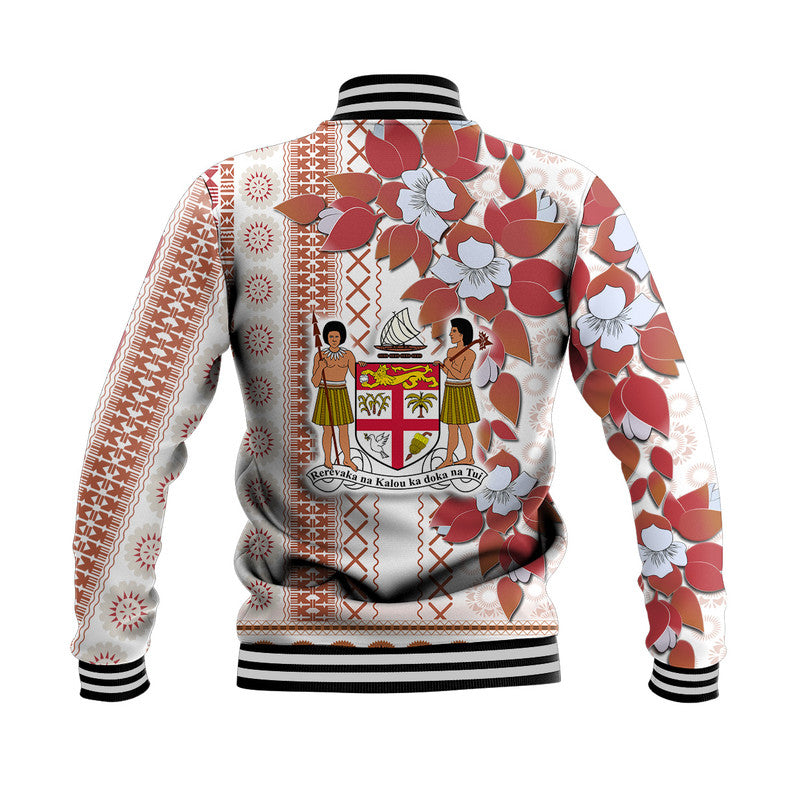 Fiji Baseball Jacket Tagimoucia Mixed White Tapa Style LT9 - Polynesian Pride