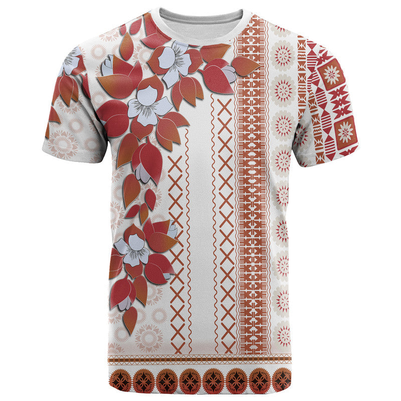 Fiji T Shirt Tagimoucia Mixed White Tapa Style LT9 White - Polynesian Pride
