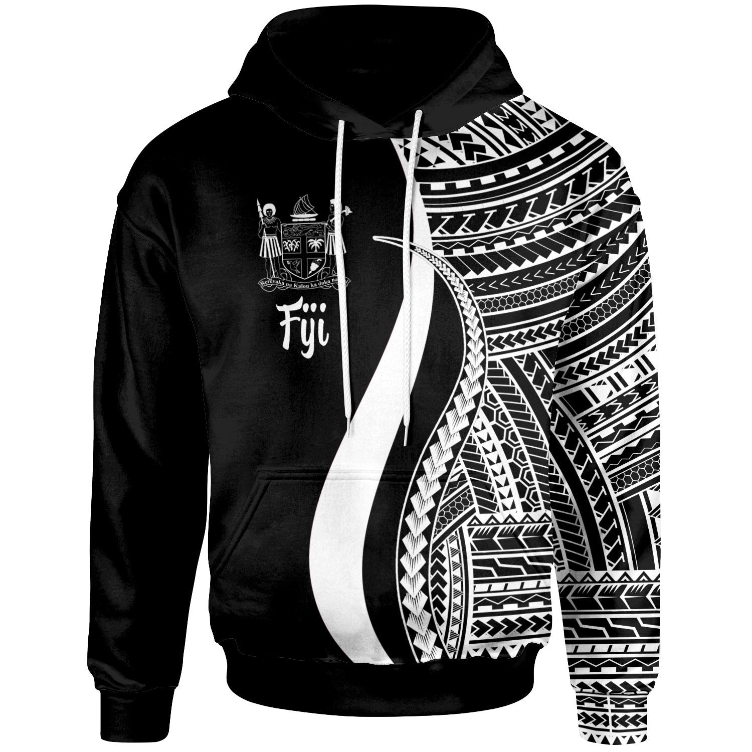 Fiji Hoodie White Tentacle Tribal Pattern Crest Unisex White - Polynesian Pride