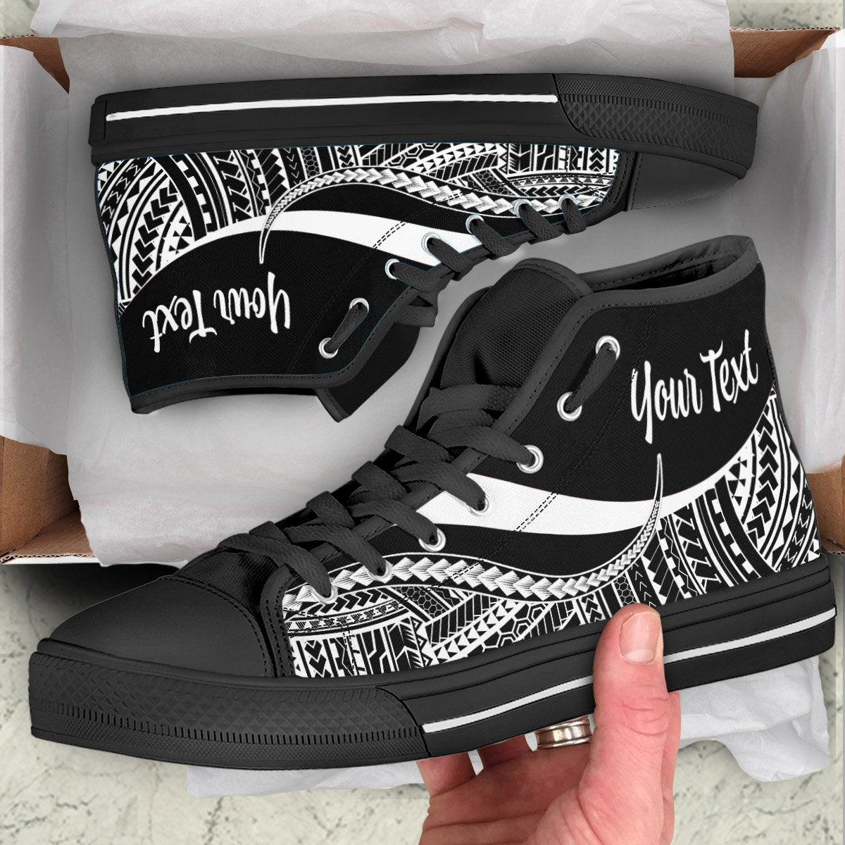 Nauru Custom Personalised High Top Shoes White - Polynesian Tentacle Tribal Pattern - Polynesian Pride