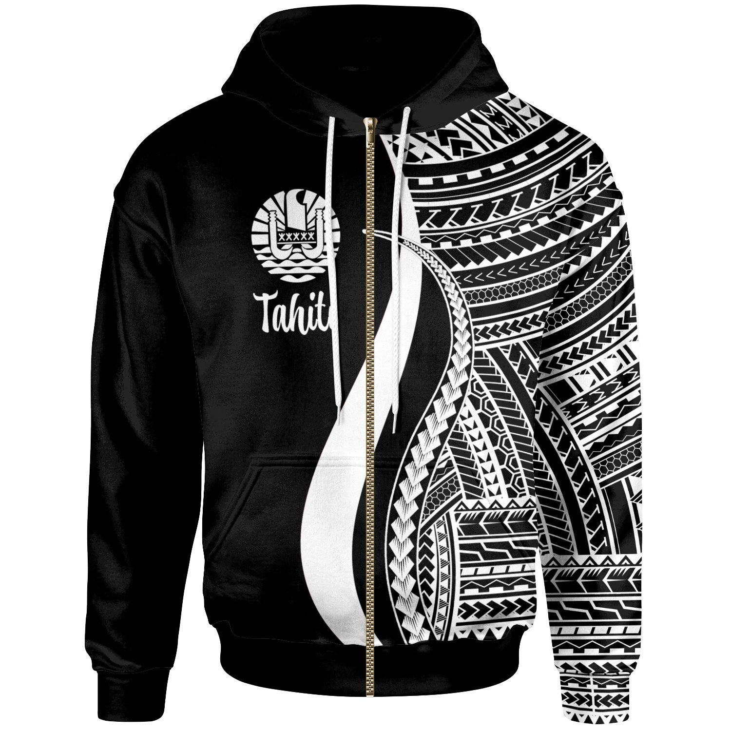 Tahiti Zip up Hoodie White Tentacle Tribal Pattern Unisex White - Polynesian Pride