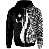 Marshall Islands Zip up Hoodie White Tentacle Tribal Pattern Unisex White - Polynesian Pride