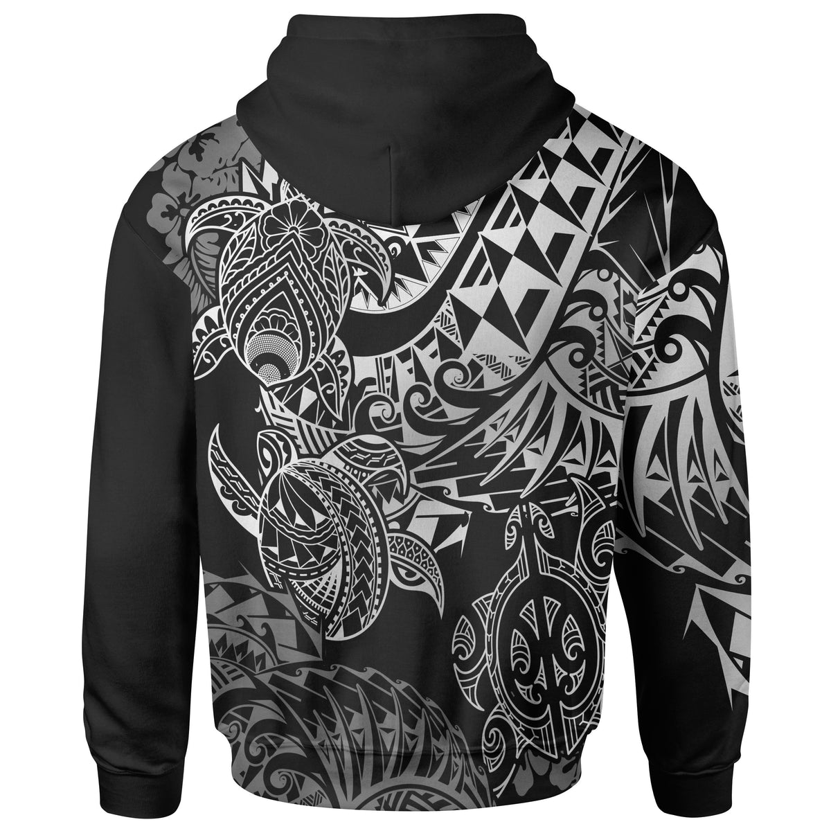 Tahiti Polynesian Hoodie White Turtle Hibiscus Flowing - Polynesian Pride