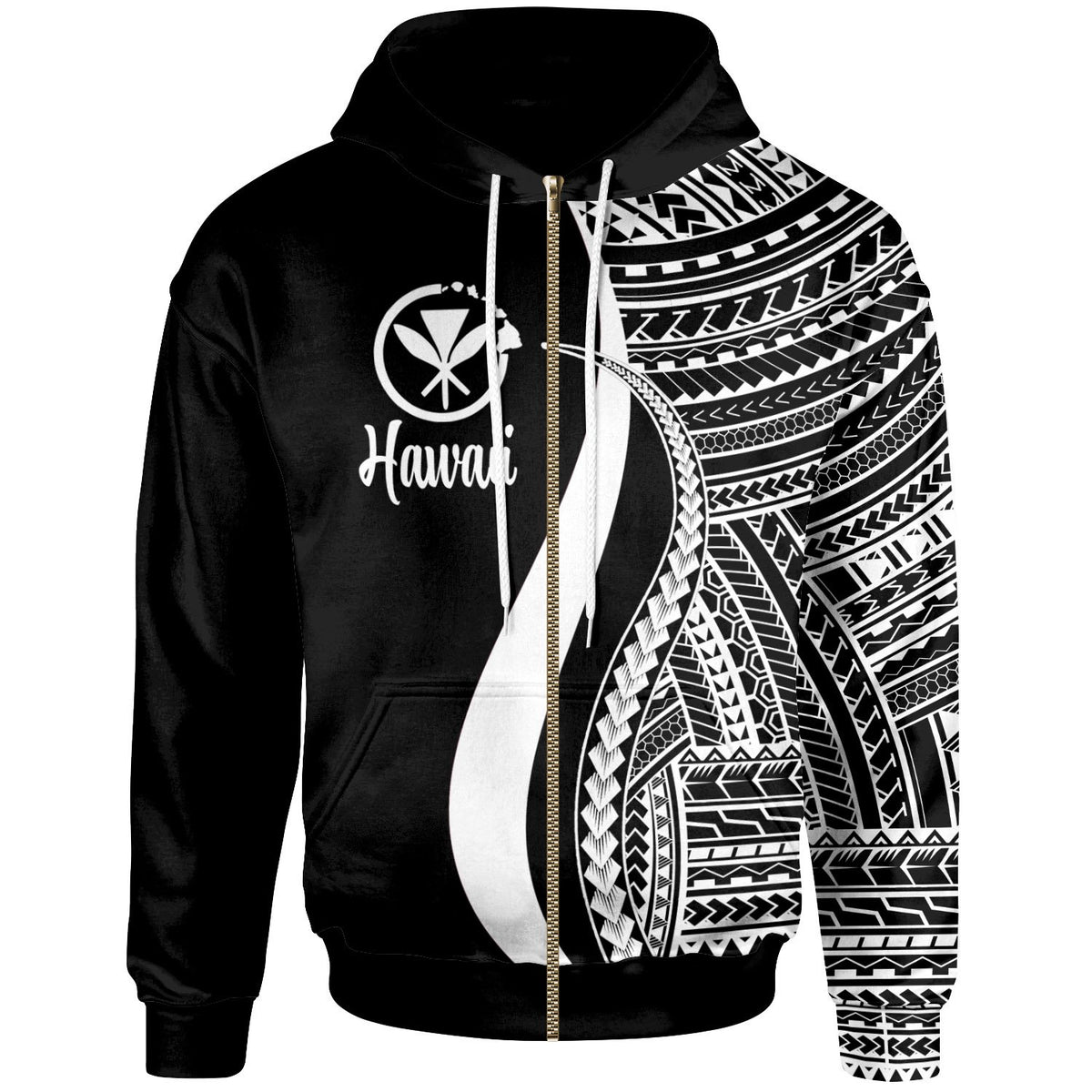 Hawaii Zip up Hoodie White Tentacle Tribal Pattern Unisex White - Polynesian Pride