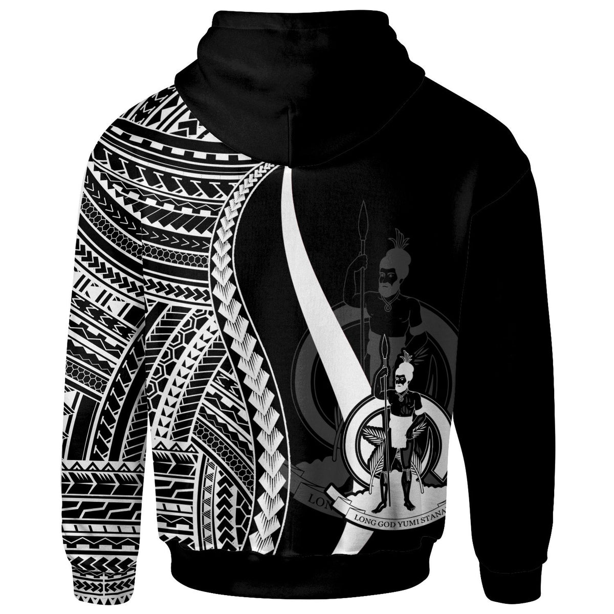 Vanuatu Zip up Hoodie White Tentacle Tribal Pattern - Polynesian Pride