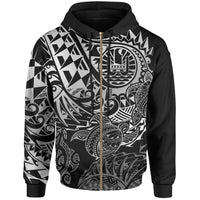 Tahiti Polynesian Zip up Hoodie White Turtle Hibiscus Flowing Unisex WHITE - Polynesian Pride