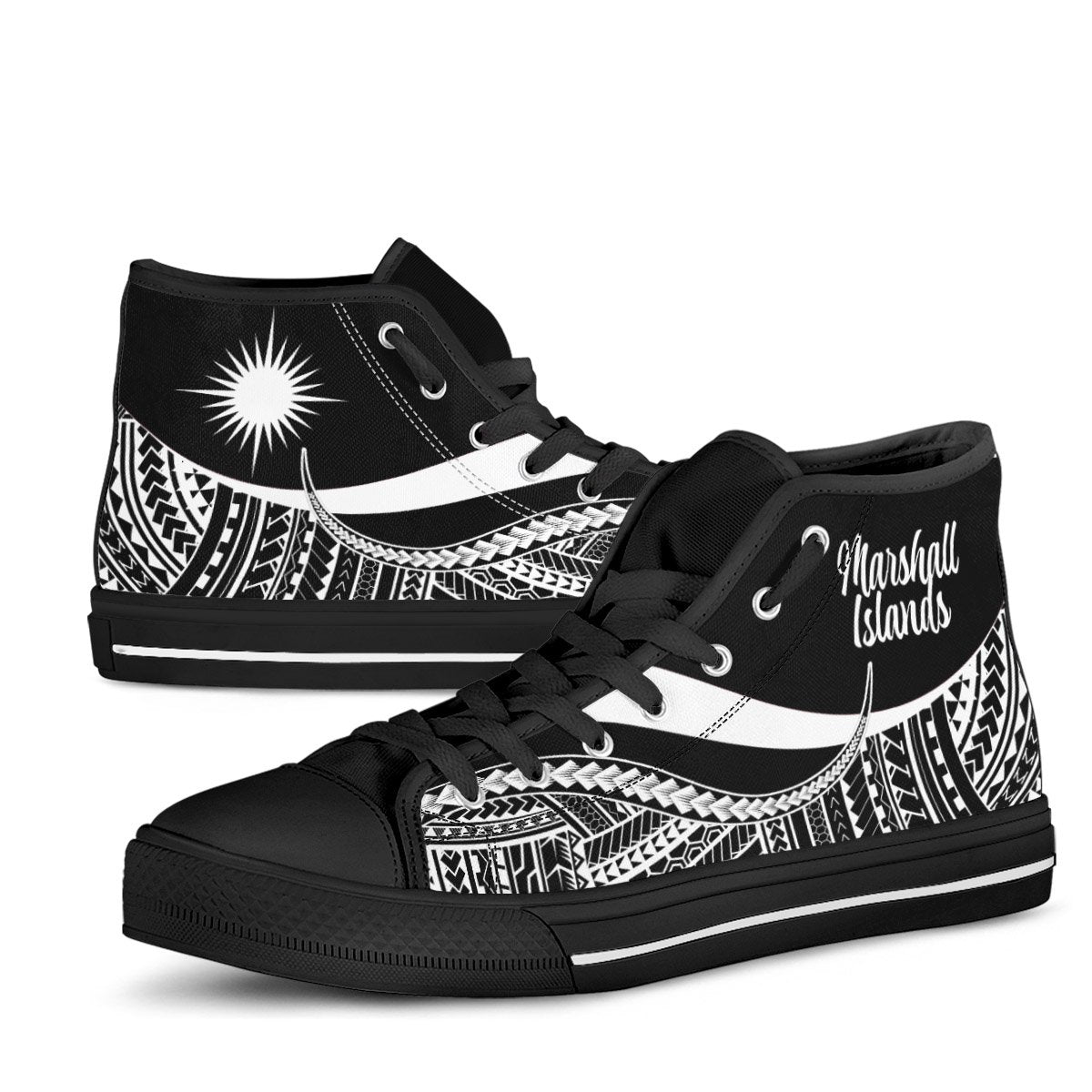 Marshall Islands High Top Shoes White - Polynesian Tentacle Tribal Pattern - Polynesian Pride