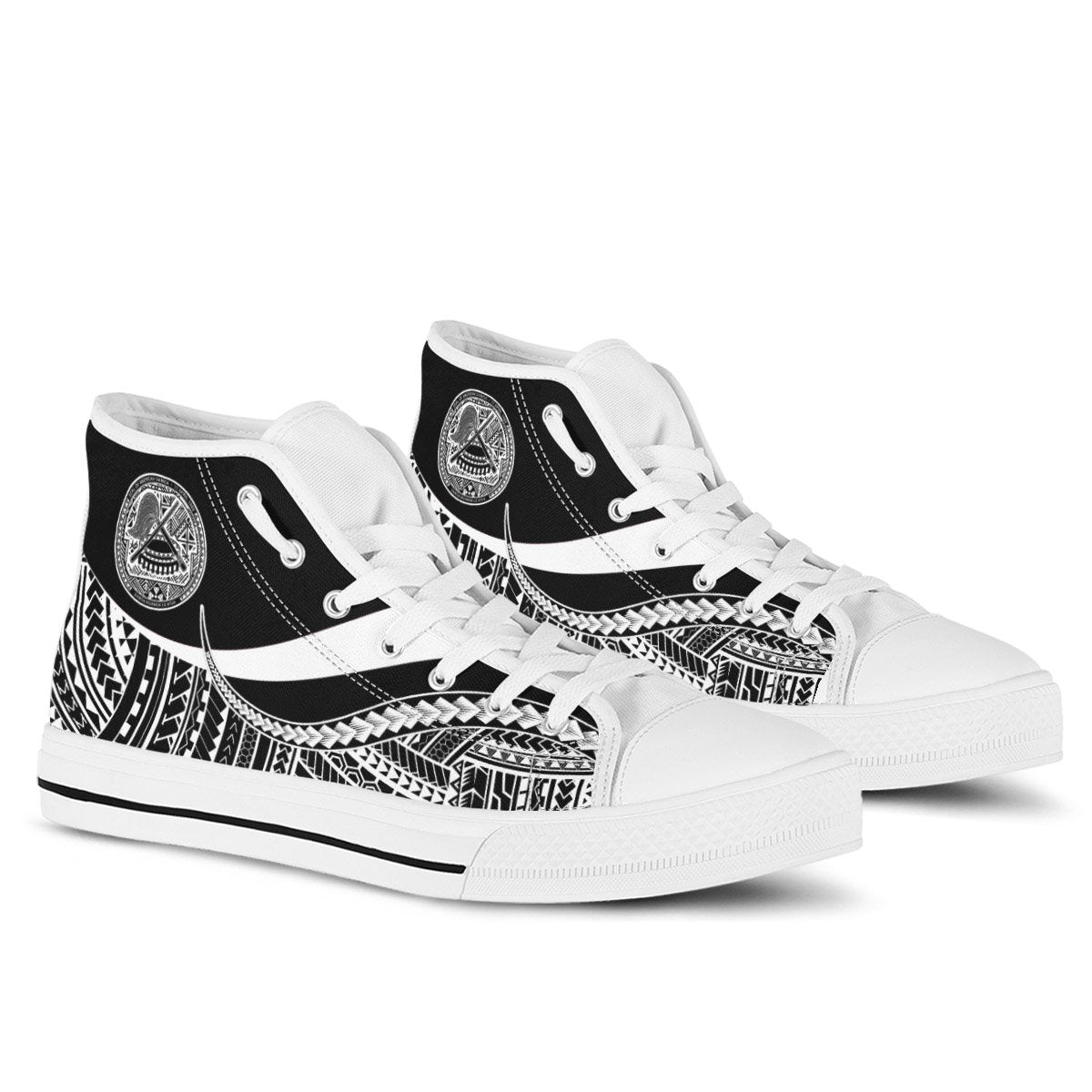 American Samoa High Top Shoes White - Polynesian Tentacle Tribal Pattern Unisex White - Polynesian Pride