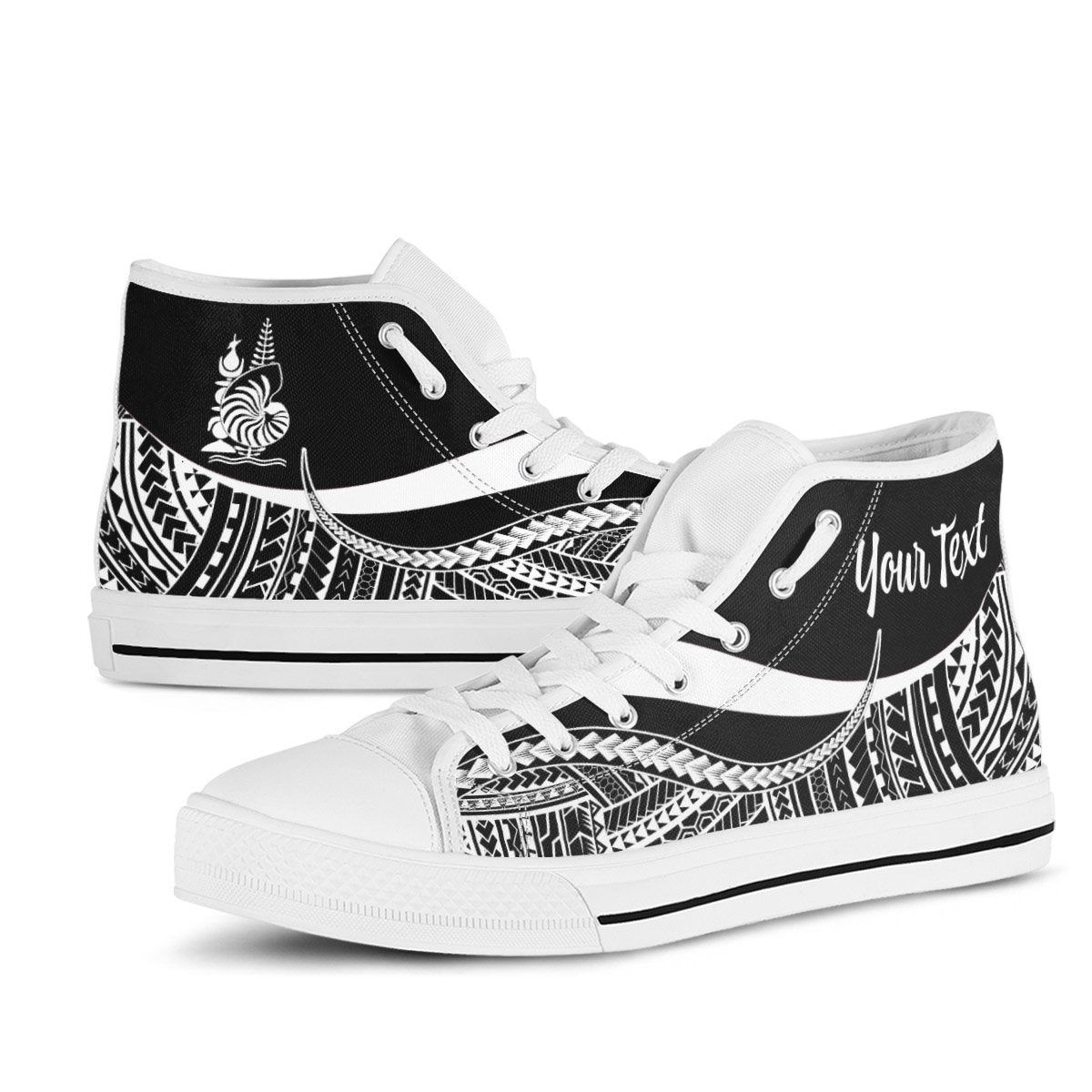 New Caledonia Custom Personalised High Top Shoes White - Polynesian Tentacle Tribal Pattern Crest - Polynesian Pride