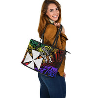 Wallis and Futuna Custom Personalised Leather Tote Bag - Rainbow Polynesian Pattern - Polynesian Pride