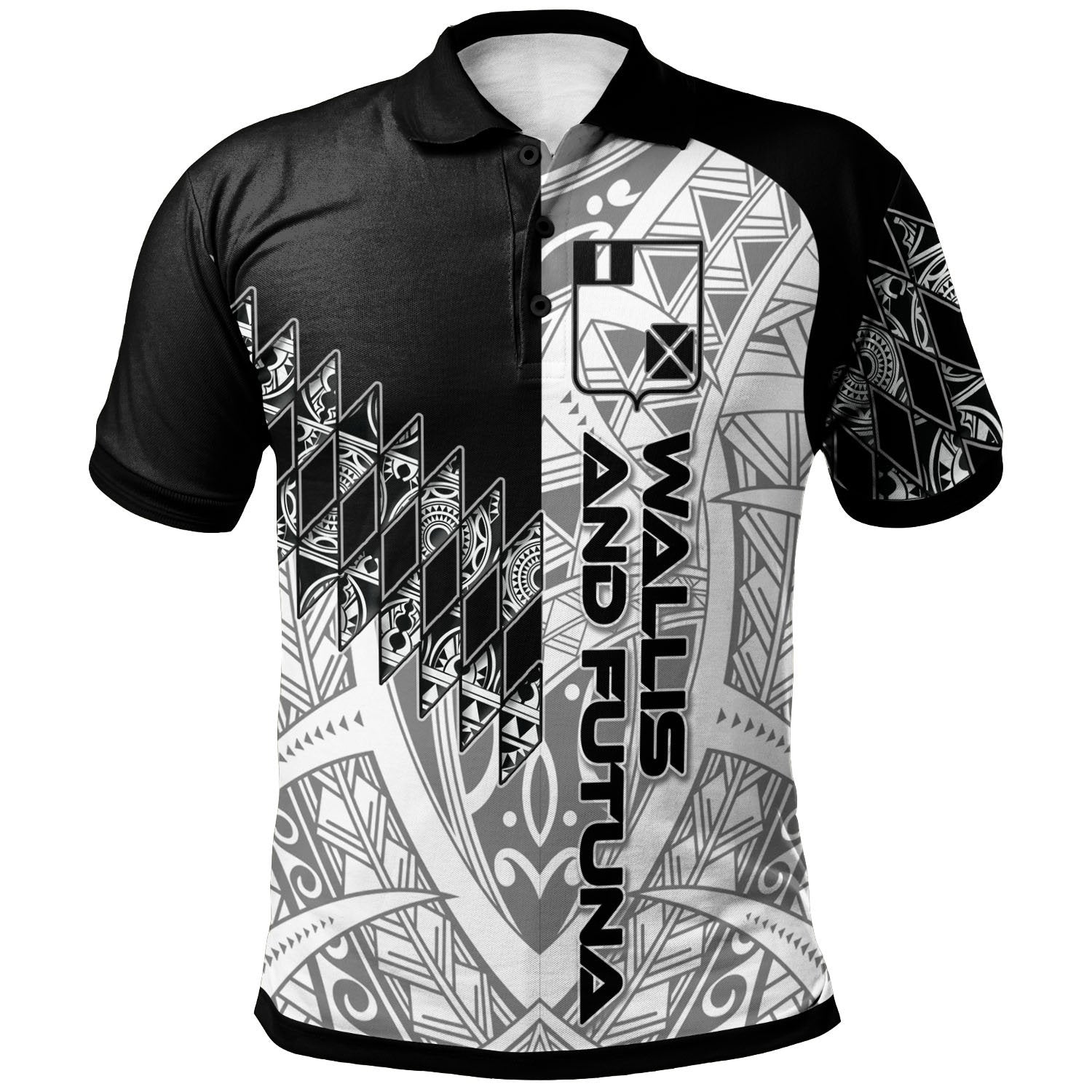 Wallis and Futuna Polo Shirt Symmetry Style Unisex Black - Polynesian Pride