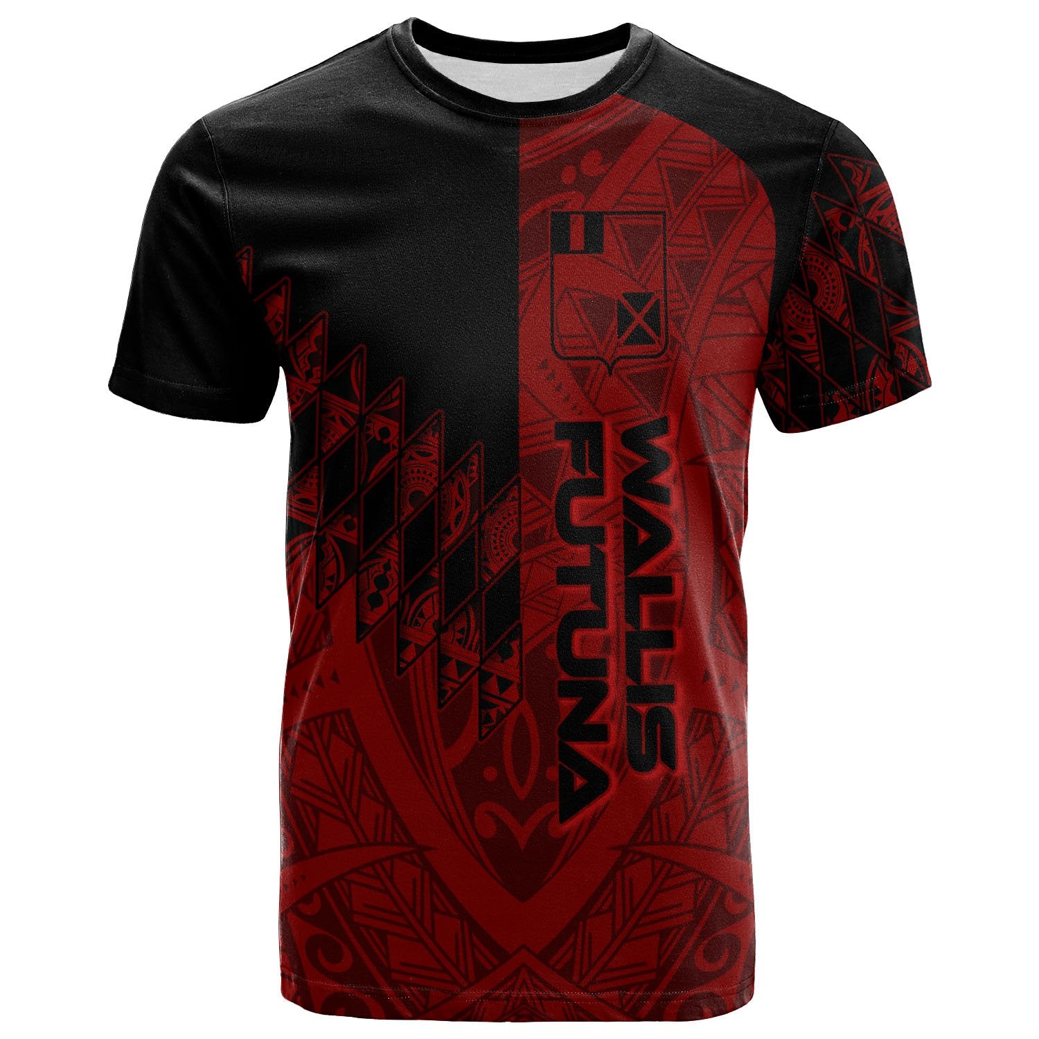 Wallis and Futuna T Shirt Red Color Symmetry Style Unisex Black - Polynesian Pride