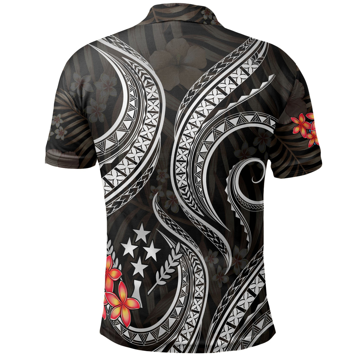 Kosrae Micronesian Polo Shirt Black Plumeria - Polynesian Pride