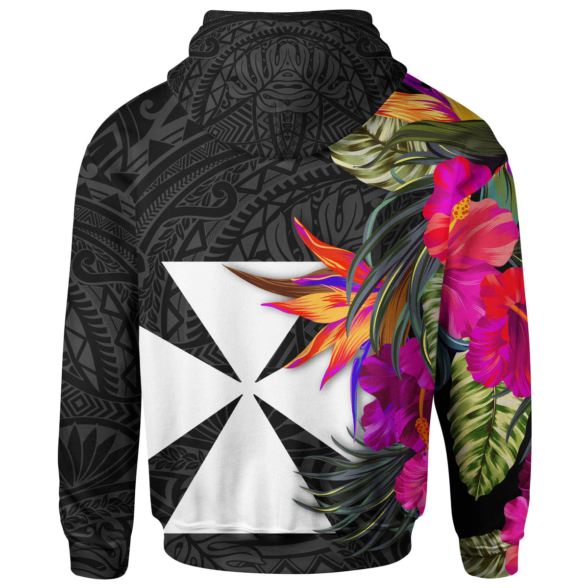 Wallis nd Futuna Hoodie Hibiscus Polynesian Pattern - Polynesian Pride