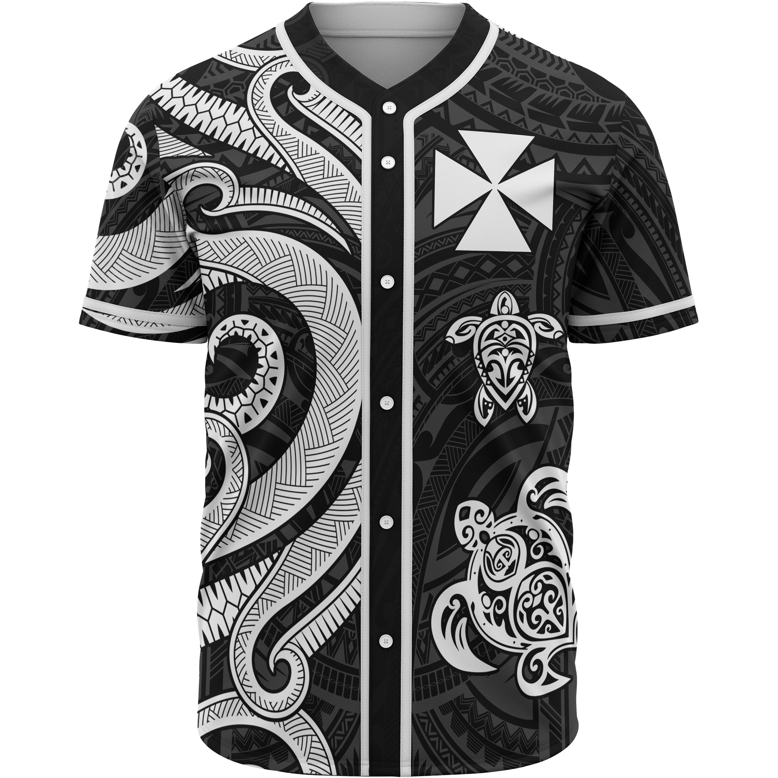 Wallis and Futuna Baseball Shirt - White Tentacle Turtle Unisex Red - Polynesian Pride