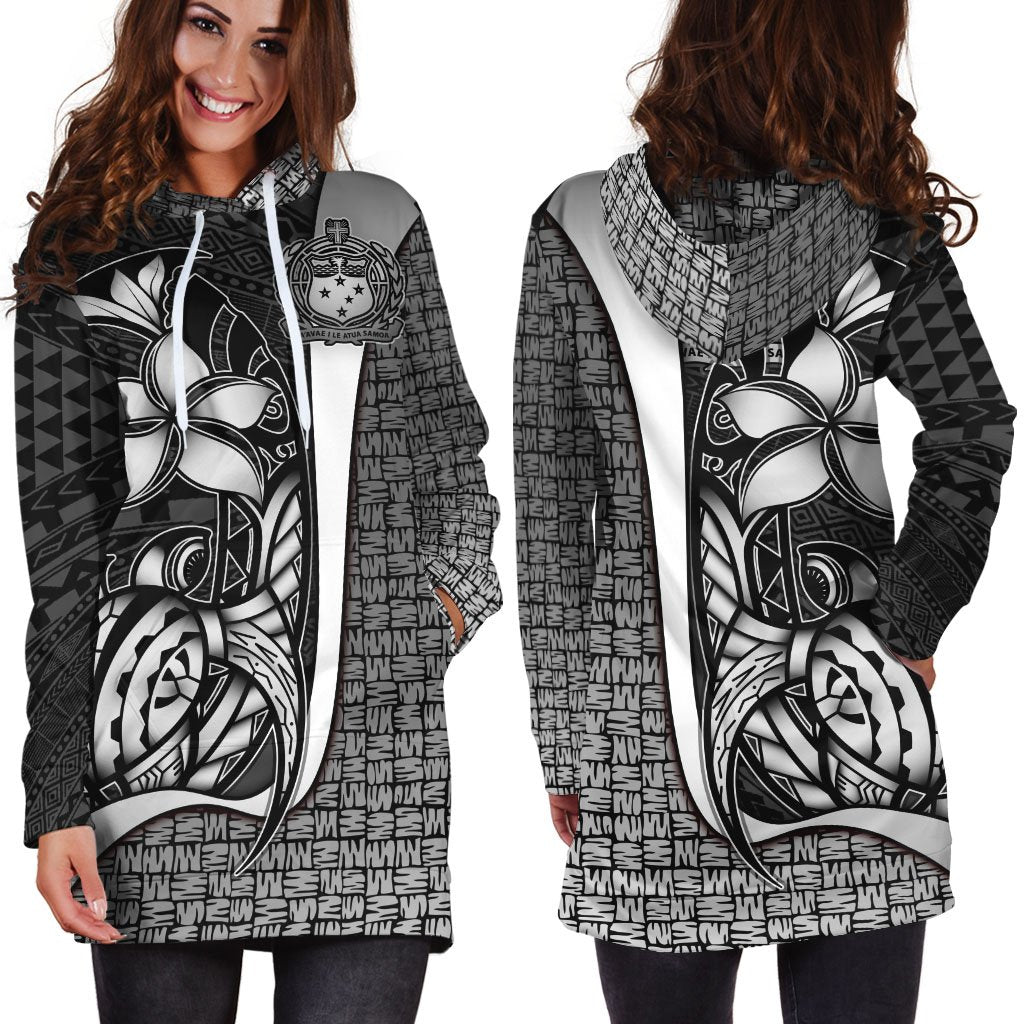 Samoa Polynesian Women's Hoodie Dress White - Turtle With Hook - Polynesian Pride