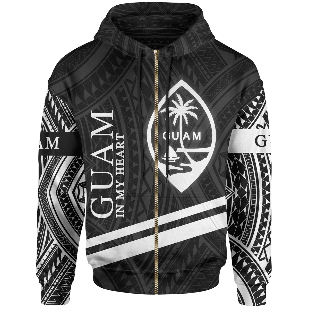 Guam Zip Hoodie In My Heart Style Polynesian Patterns Unisex Black - Polynesian Pride