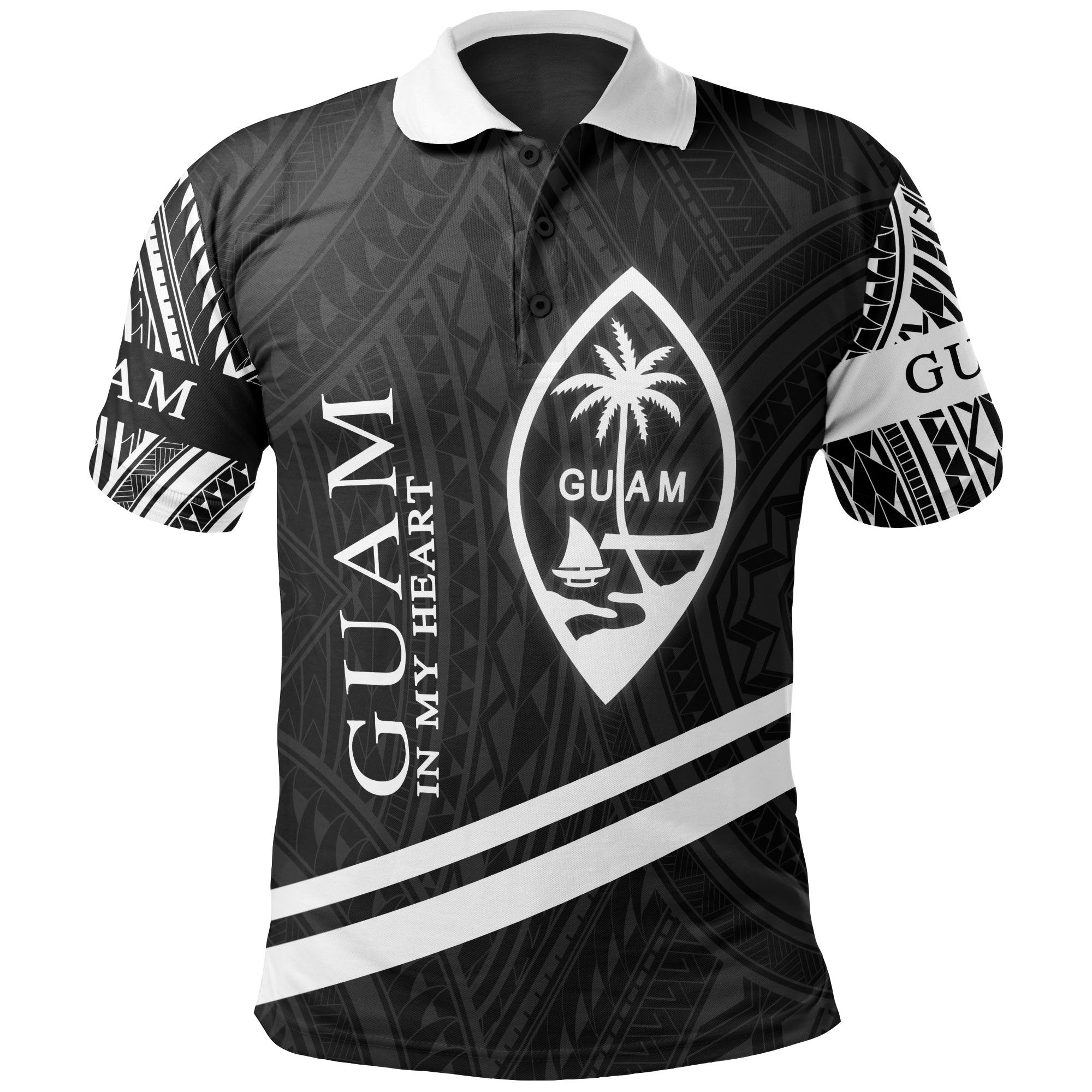 Guam Polo Shirt In My Heart Style Polynesian Patterns Unisex Black - Polynesian Pride