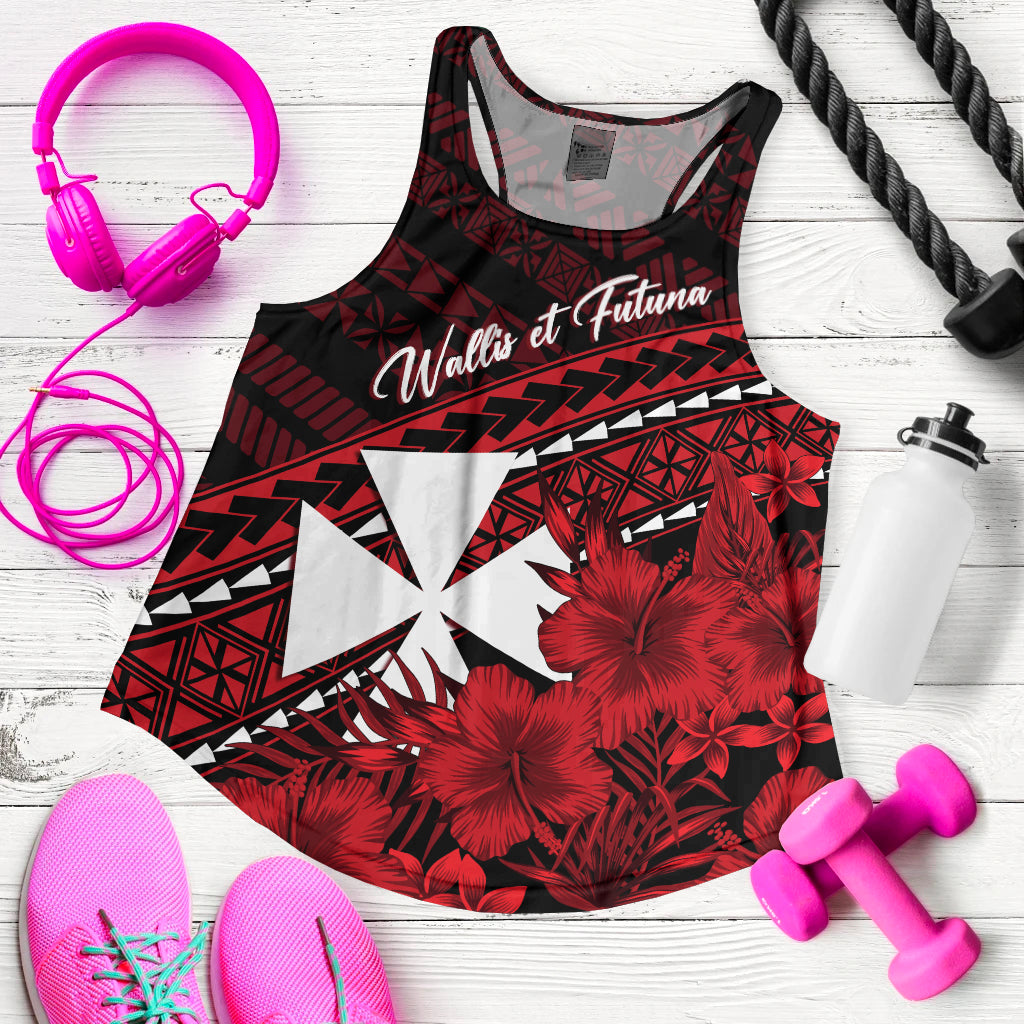 Wallis et Futuna Personalised Women Racerback Tank Tapa Hibiscus Vibes LT7 Red - Polynesian Pride