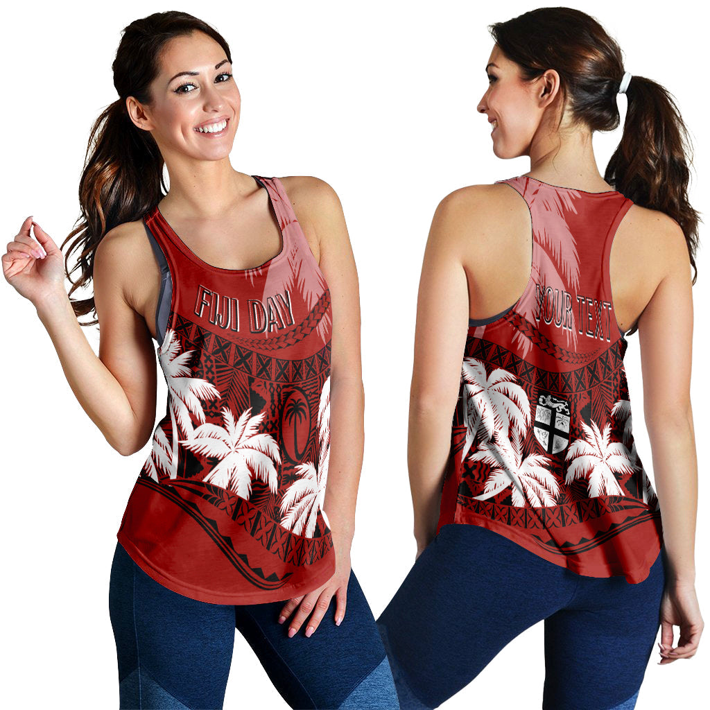 Personalised Fiji Day Women Racerback Tank Flying Fijians Masi Kesa Style - Red LT7 - Polynesian Pride