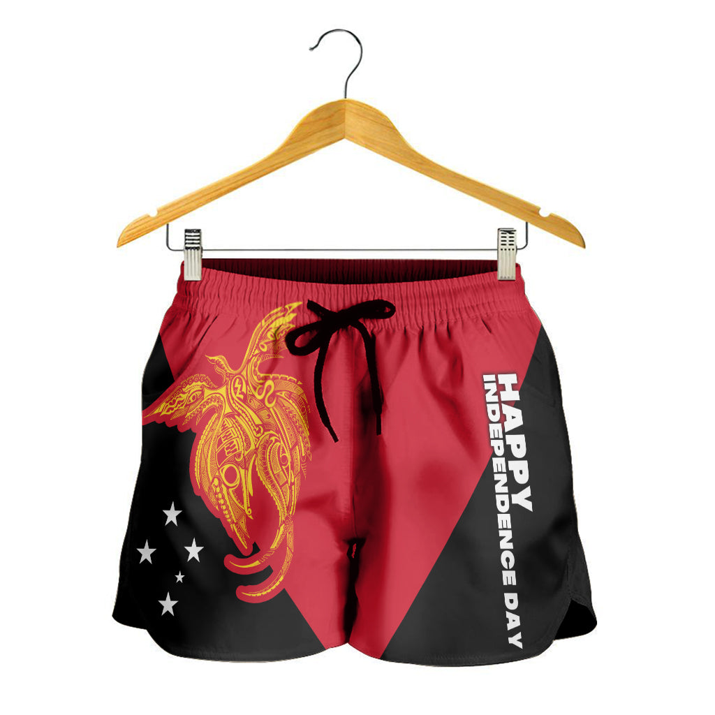 Papua New Guinea Women's Shorts Independence Day Flag Style LT16 Women Black - Polynesian Pride