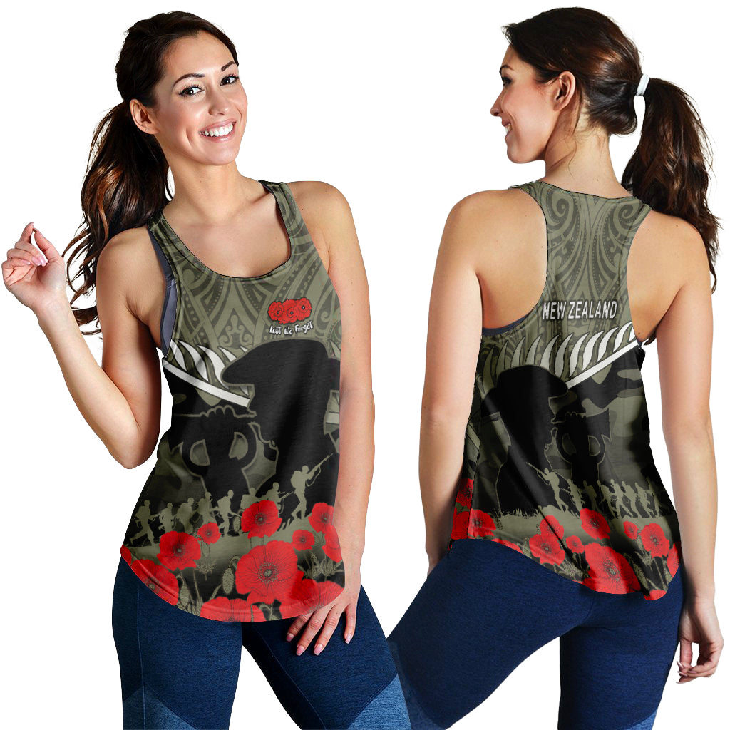 New Zealand ANZAC 2022 Women Racerback Tank Maori Camouflage LT14 Women Blue - Polynesian Pride