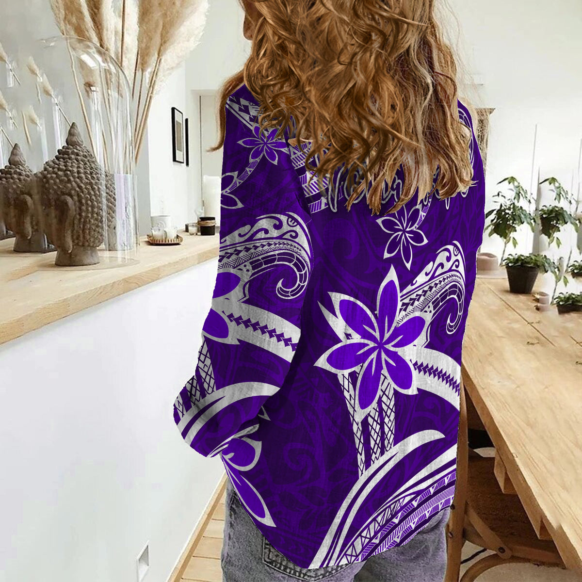 (Custom Personalised) Hawaii Flowers Wave Women Casual Shirt Kanaka Maoli Purple Polynesian LT13 - Polynesian Pride