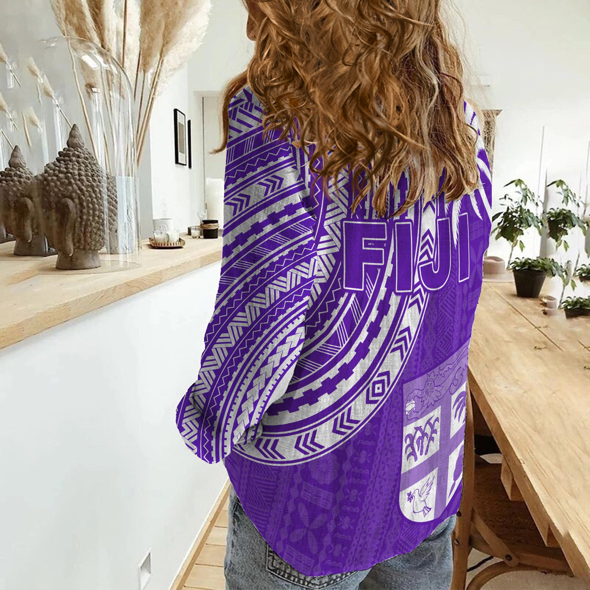 Fiji Rugby Sevens Women Casual Shirt Fijian 7s Tapa Polynesian Purple LT13 - Polynesian Pride