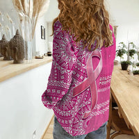 (Custom Personalised) Tonga Breast Cancer Women Casual Shirt Tongan Ngatu Pattern No One Fights Alone LT14 - Polynesian Pride