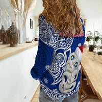 New Zealand Christmas Women Casual Shirt Hei Tiki Blue Pohutukawa Meri Kirihimete LT14 - Polynesian Pride