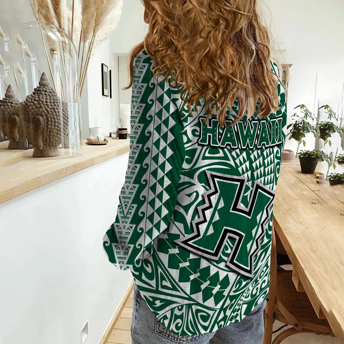 Hawaii Football Women Casual Shirt Rainbow Warriors Tribal Kakau LT14 - Polynesian Pride