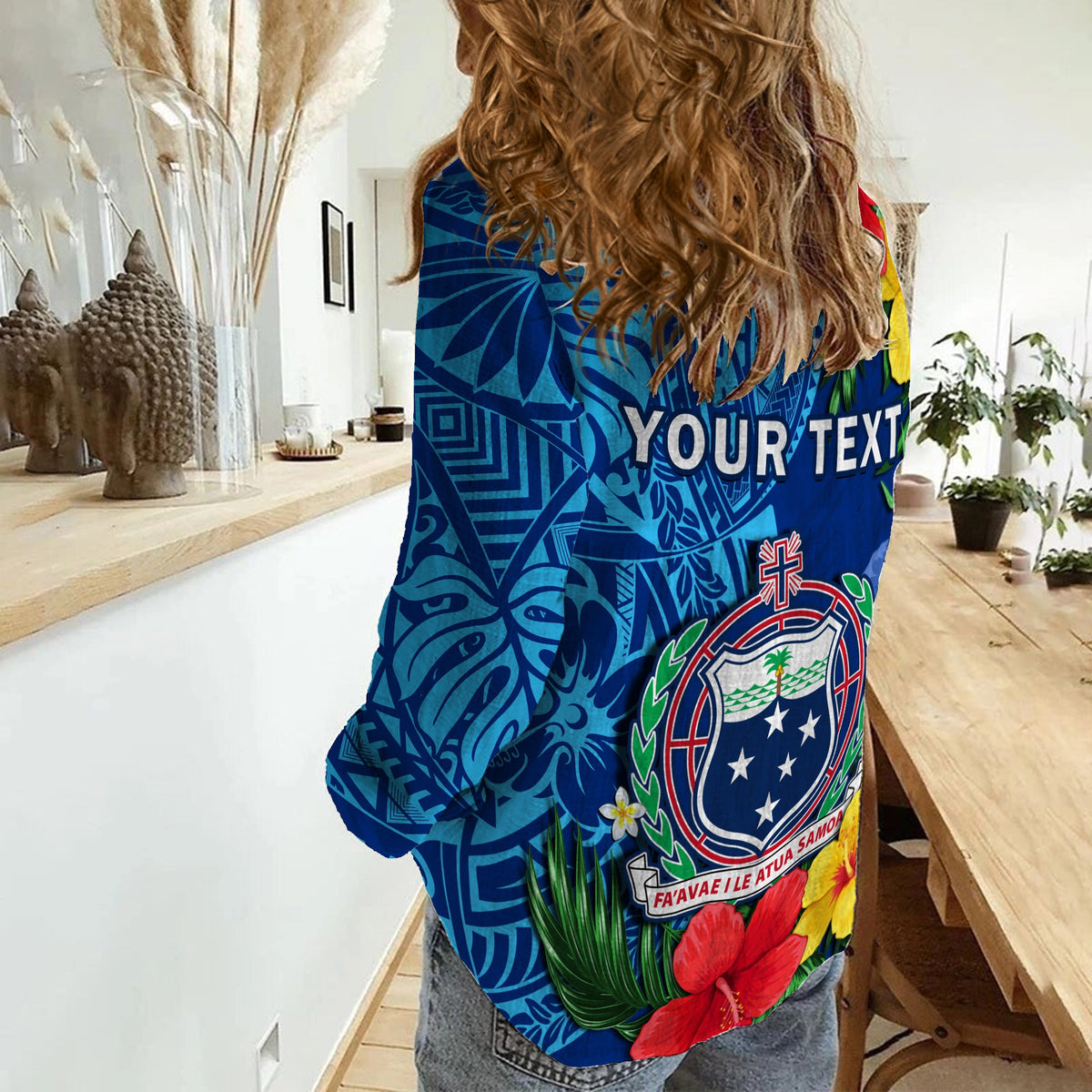 (Custom Personalised) Samoa Women Casual Shirt Coat Of Arms Mix Tropical Flowers LT14 - Polynesian Pride