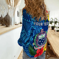 (Custom Personalised) Samoa Women Casual Shirt Coat Of Arms Mix Tropical Flowers LT14 - Polynesian Pride